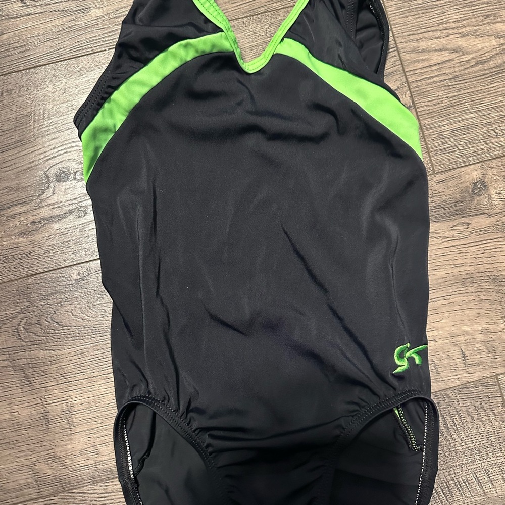 GK Kids Black and Lime Green Athletic Leotard